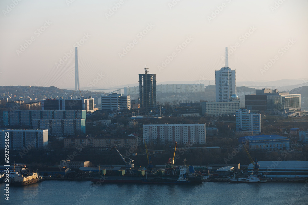 The central part of the city of Vladivostok from the height of the viewing platform