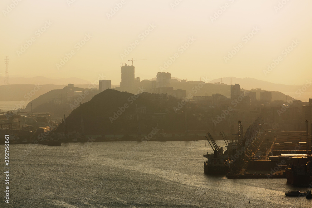 Fototapeta premium The central part of the city of Vladivostok from the height of the viewing platform