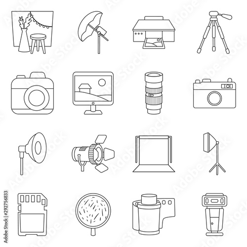 Vector design of photography and equipment logo. Set of photography and accessories vector icon for stock.