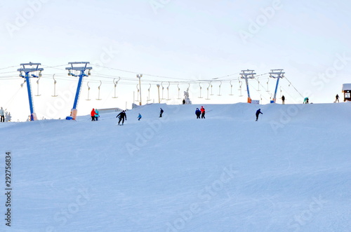Khvalynsky ski resort in the Saratov region. Russia. January 7, 2019. Skiing on the slopes of the resort