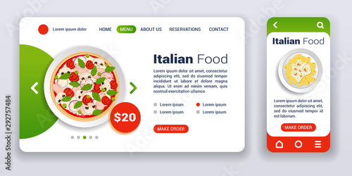 Italian food web banner and mobile app kit. Order and delivery.