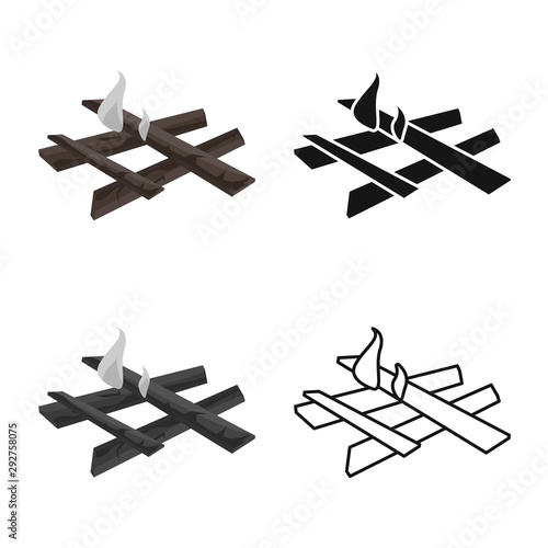Vector design of bonfire and woodpile icon. Collection of bonfire and stacked stock symbol for web.