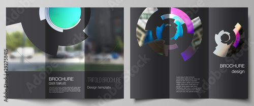 The minimal vector layouts. Modern creative covers design templates for trifold brochure or flyer. Futuristic design circular pattern, circle elements forming geometric frame for photo.