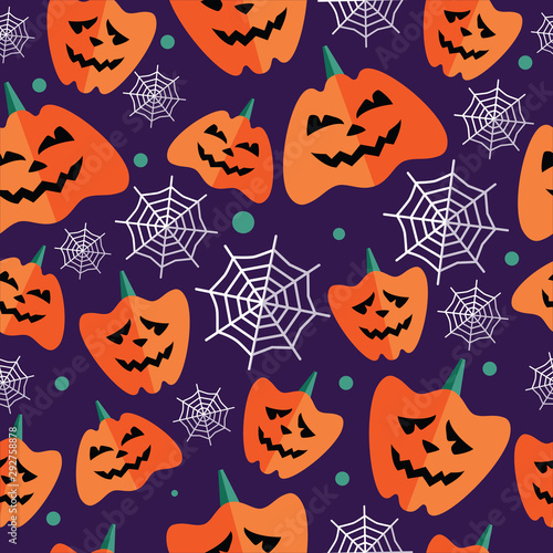 Halloween seamless pattern with flat icons on a white background. Vector illustration