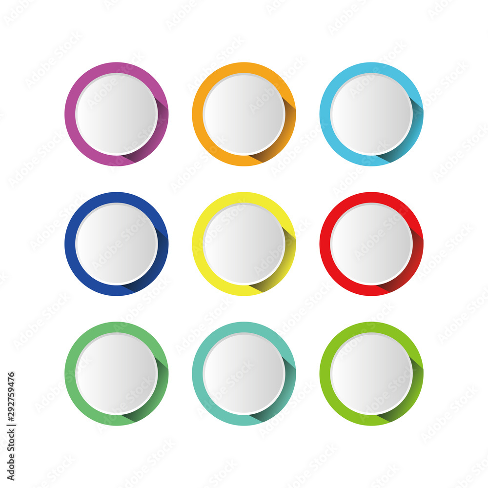 Set of buttons. Color banners with shadow in circle for web Set of buttons. Color banners with shadow in circle for web