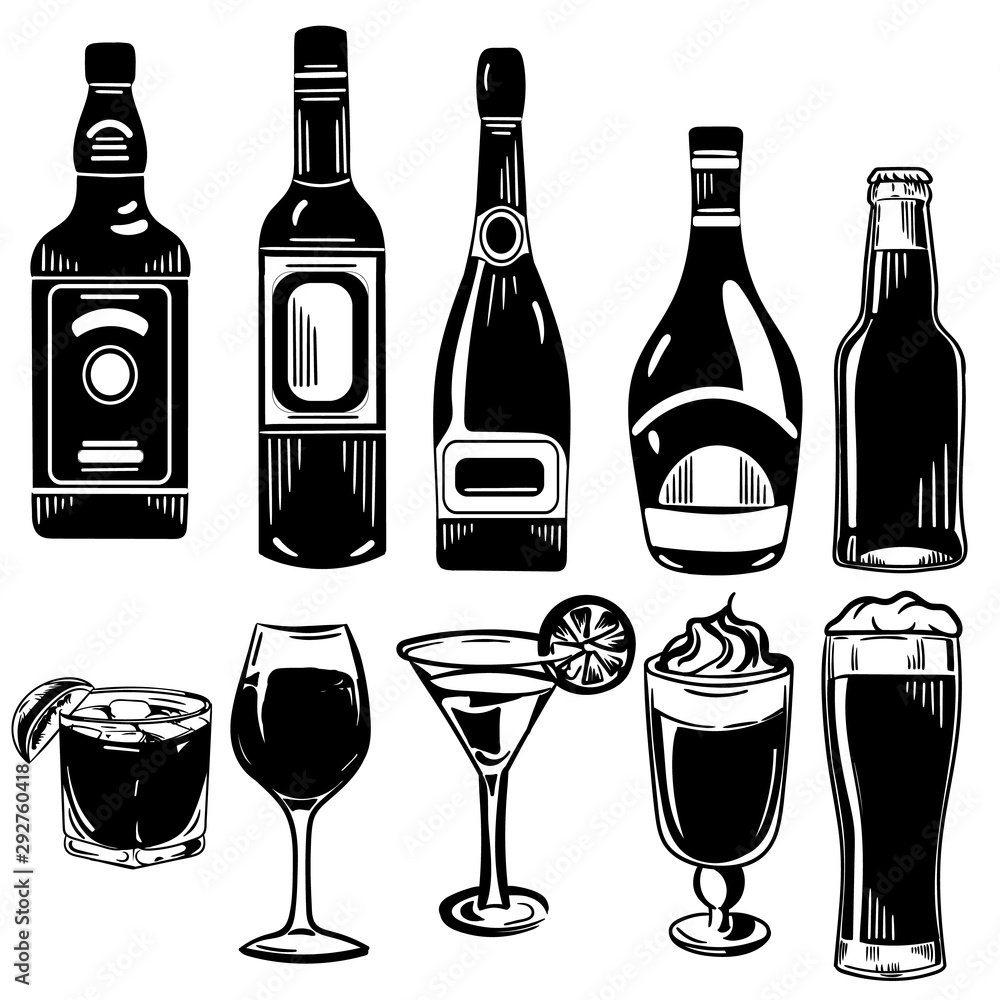 beer bottle clipart black and white