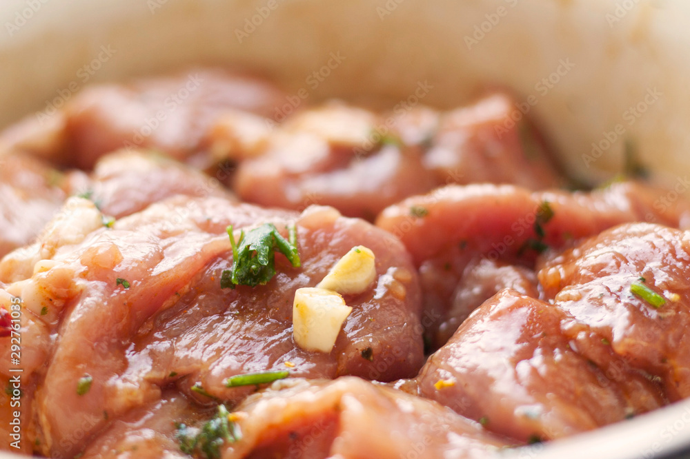 marinated meat pieces with garlic and parsley marinated meat pieces with garlic and parsley