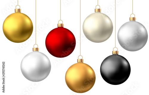 Realistic  red, black, gold, silver  Christmas  balls  isolated on white background. photo