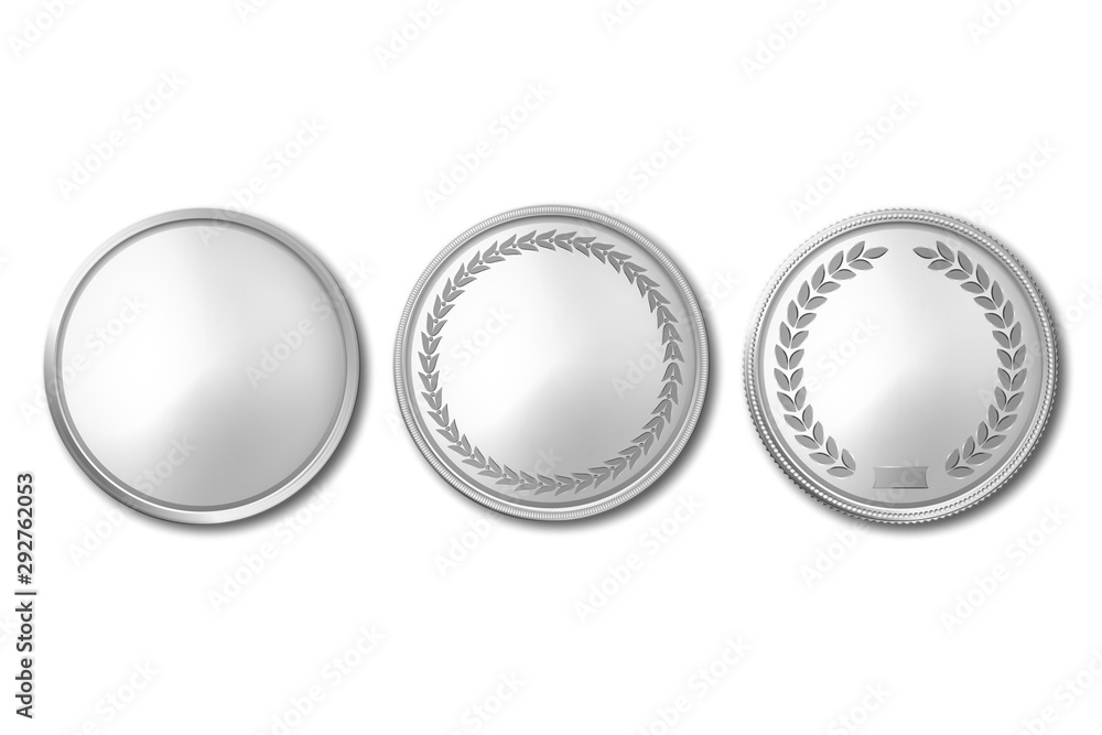 Vector 3d Realistic Silver Metal Blank Coin Icon Set Closeup Isolated on White Background. Design Template, Clipart of Gold Money, Medal, Currensy for Mockup. Financial, Business Concept. Top View Vector 3d Realistic Silver Metal Blank Coin Icon Set Closeup Isolated on White Background. Design Template, Clipart of Gold Money, Medal, Currensy for Mockup. Financial, Business Concept. Top View