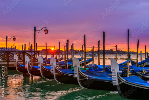 Sunrise in San Marco square, Venice, Italy. Architecture and landmarks of Venice. Venice postcard with Venice gondolas © Ekaterina Belova