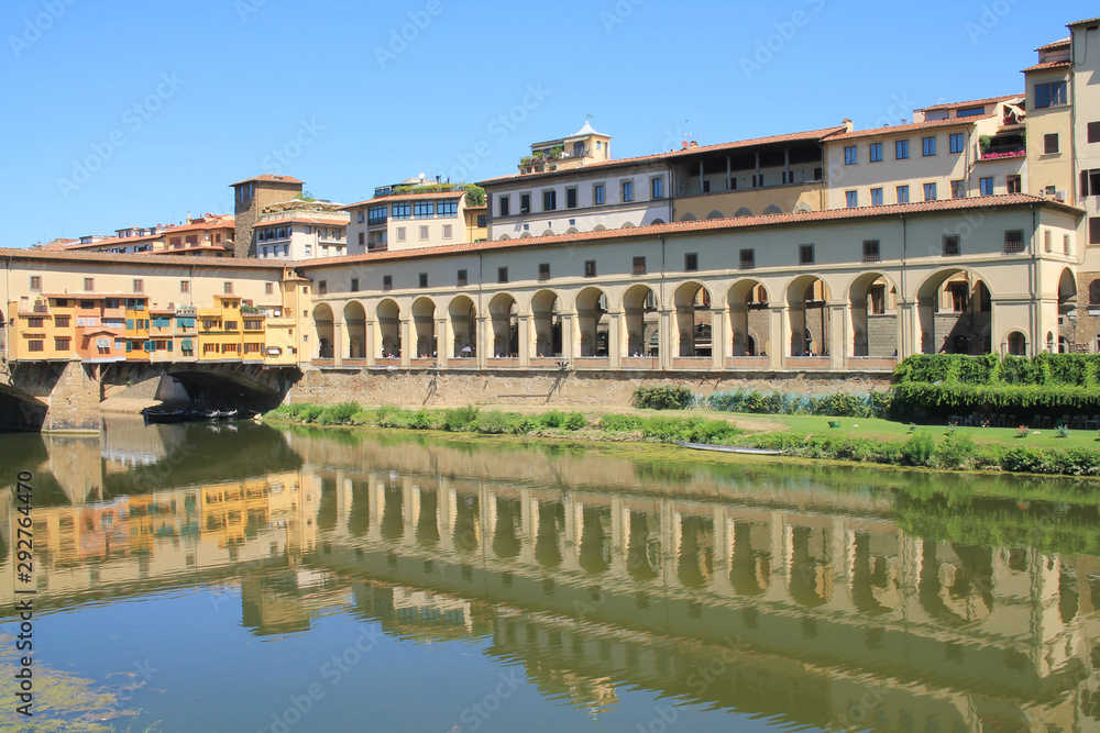 The Ponte Vecchio which spans the Arno river in Florence, city in central Italy and birthplace of the Renaissance, it is the capital city of the Tuscany region, Italy