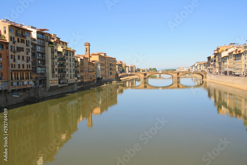 Ponte Santa Trinita with the Oltrarno district in Florence, city in central Italy and birthplace of the Renaissance, it is the capital city of the Tuscany region, Italy