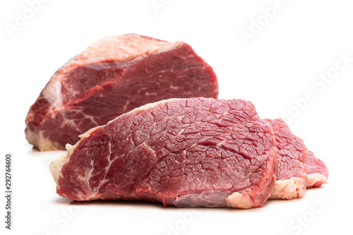 Fresh raw meat beef slice isolated on white background