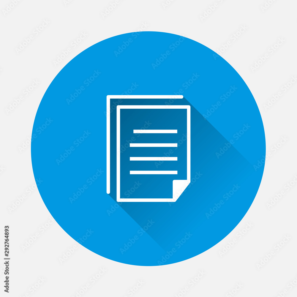 Vector document icon. Document verification symbol on blue background. Flat image with long shadow. Layers grouped for easy editing illustration. For your design. Vector document icon. Document verification symbol on blue background. Flat image with long shadow. Layers grouped for easy editing illustration. For your design.