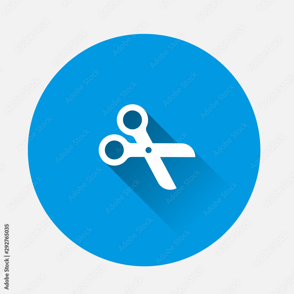 Vector scissors icon on blue background. Flat image with long shadow. Vector scissors icon on blue background. Flat image with long shadow.