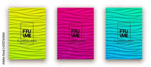 Minimal fluid covers design wall panel. Halftone colorful realistic 3d relief wave design. Future liquid modern interior gypsum stucco relievo patterns. Eps10 vector background set.