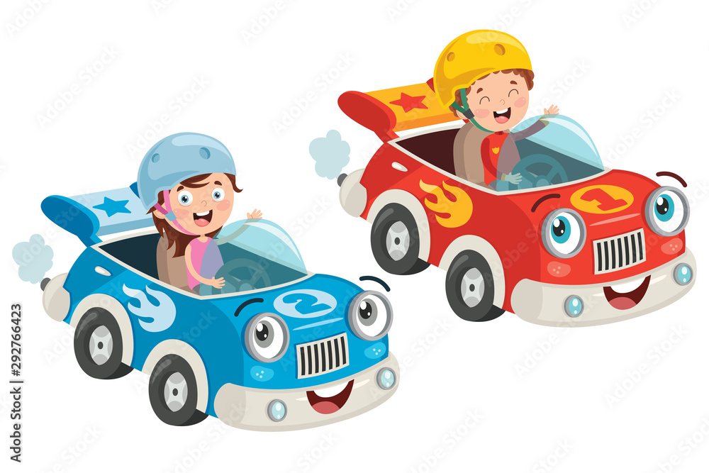 Fototapeta premium Children Racing With Funny Cars