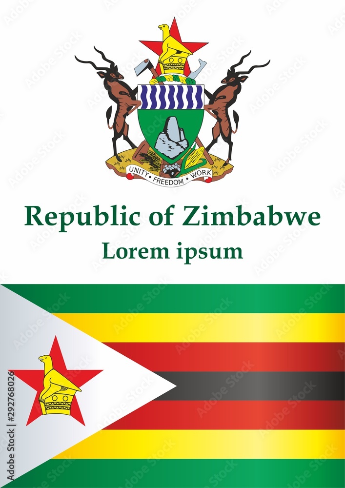 Fototapeta premium Flag of Zimbabwe, Republic of Zimbabwe. Template for award design, an official document with the flag of Zimbabwe. Bright, colorful vector illustration for graphic and web design.