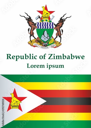Flag of Zimbabwe  Republic of Zimbabwe. Template for award design  an official document with the flag of Zimbabwe. Bright  colorful vector illustration for graphic and web design.