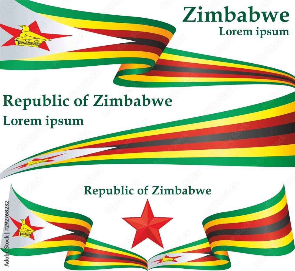 Flag of Zimbabwe, Republic of Zimbabwe. Template for award design, an official document with the flag of Zimbabwe. Bright, colorful vector illustration for graphic and web design. Flag of Zimbabwe, Republic of Zimbabwe. Template for award design, an official document with the flag of Zimbabwe. Bright, colorful vector illustration for graphic and web design.