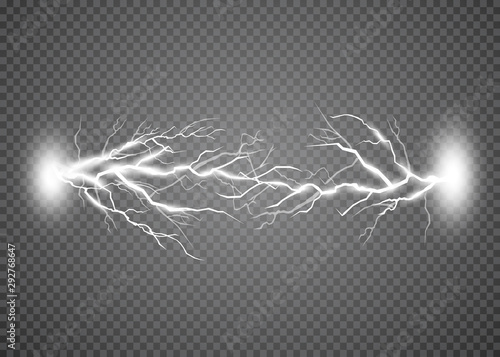 Set of lightnings. Thunder-storm and lightnings. Magic and bright lighting effects. Vector Illustration
