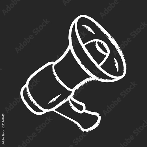 Mouthpiece chalk icon. Megaphone, bullhorn. Breaking news, announcement symbol, loudspeaker. Device for pronouncing loud warning and reporting important news. Isolated vector chalkboard illustration