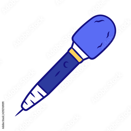 Microphone blue color icon. Television reporting. News broadcasting. Professional mic, karaoke device. Journalist equipment. Musician appliance. Isolated vector illustration