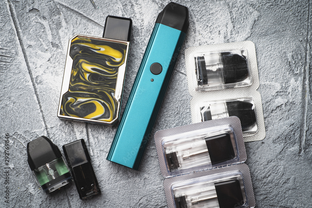 Vape pod system or pod mod with changeable cartridges close up - newest  generation of vaping products - small size devices for inhaling higher  nicotine strengths Stock Photo