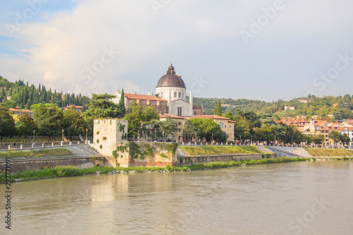 Beautiful view of the Church of San Giorgio on the Adige River in Verona, Italy