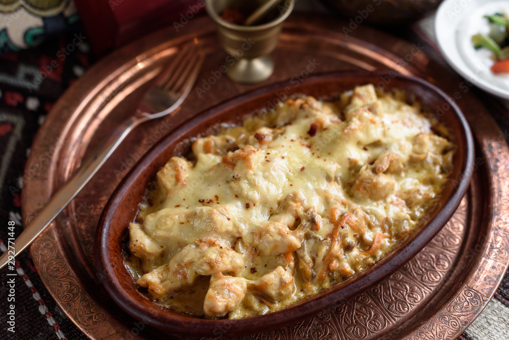 Turkish Casserole Guvec, Chicken Stew Baked in Clay Dish Turkish Casserole Guvec, Chicken Stew Baked in Clay Dish