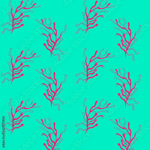 Hand drawn seamless pattern. Trendy pattern with corals and algae on a white background for printing, fabric, textile, manufacturing, wallpapers. Sea bottom.