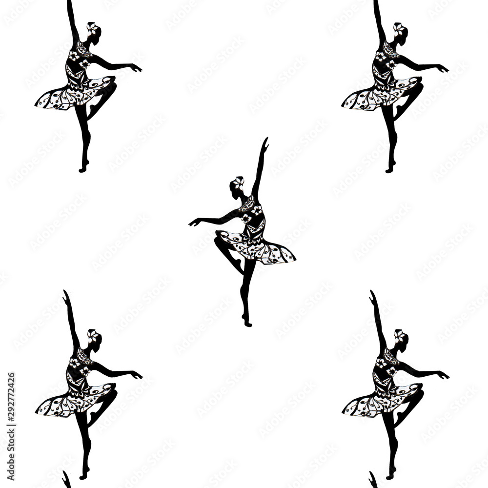 Pattern with ballerinas. Background. Printing on fabric on paper. Wallpaper Patern Retro