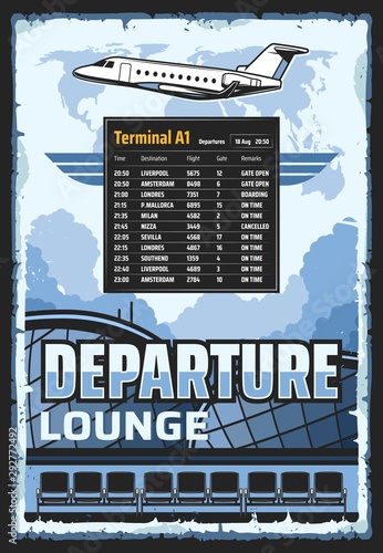 Airport departure lounge, flights schedule