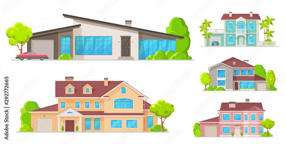 Real estate houses, residential cottage buildings