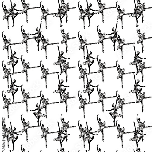 Pattern with ballerinas. Background. Printing on fabric on paper. Wallpaper Patern Retro