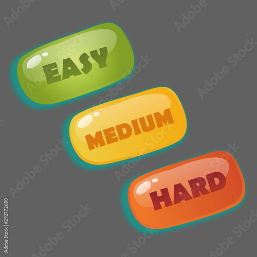Vector illustration of a cartoon text easy, medium hard.