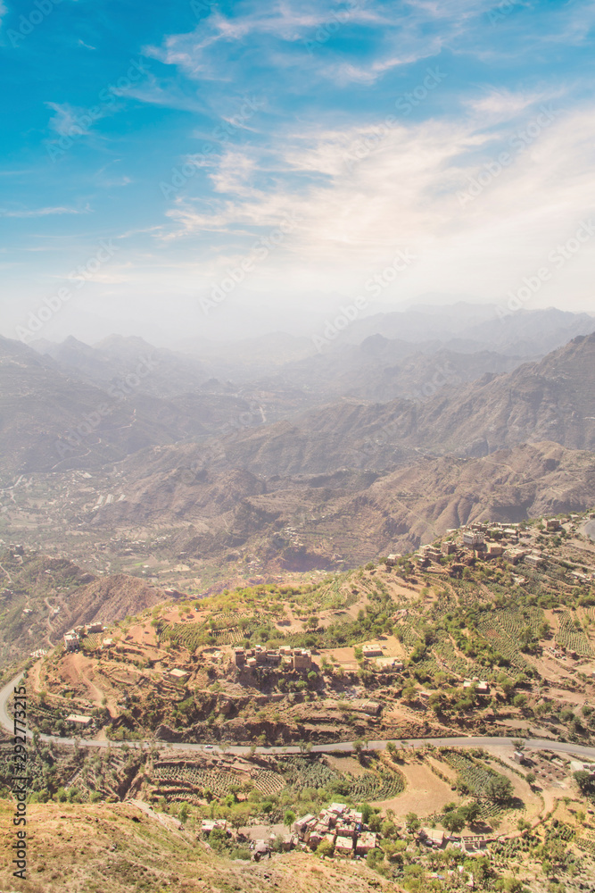 Beautiful view of rice terraces in the mountains in Yemen