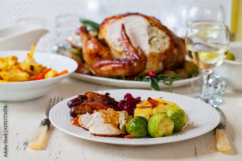 Christmas dinner with roast turkey