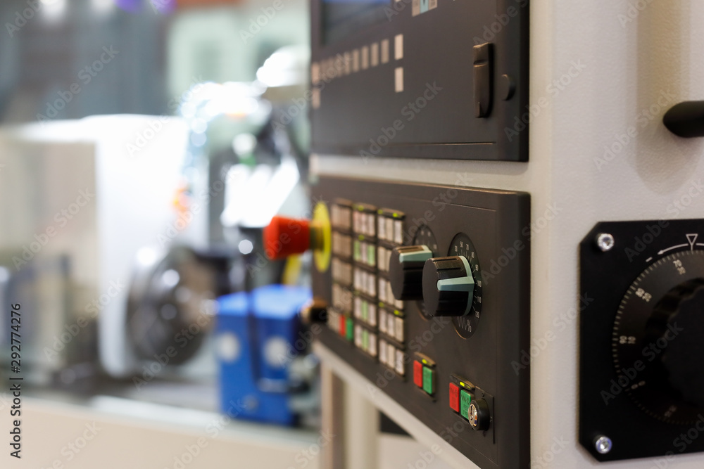 control panel of modern CNC lathe machine close up control panel of modern CNC lathe machine close up