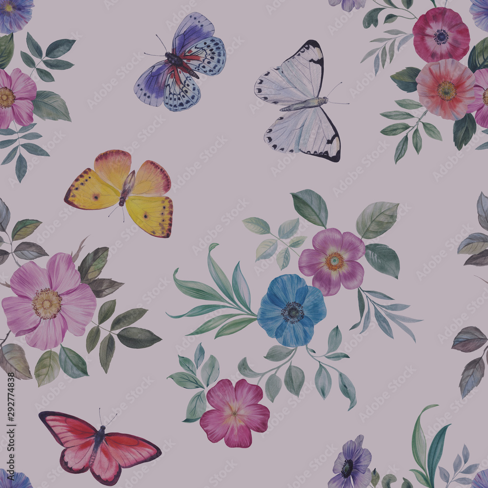 Seamless watercolor pattern. Hand painted leaves of different colors on a white background. Seamless watercolor pattern. Hand painted leaves of different colors on a white background.