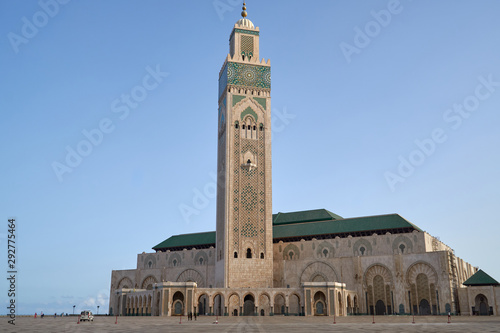 The Hassan II Mosque in Casablanca, Morocco. It is the largest mosque in Africa, and the 3rd largest in the world. Its minaret is the world's second tallest minaret at 210 metres.