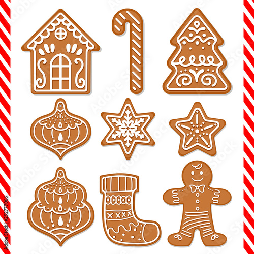 Set of cute gingerbread cookies