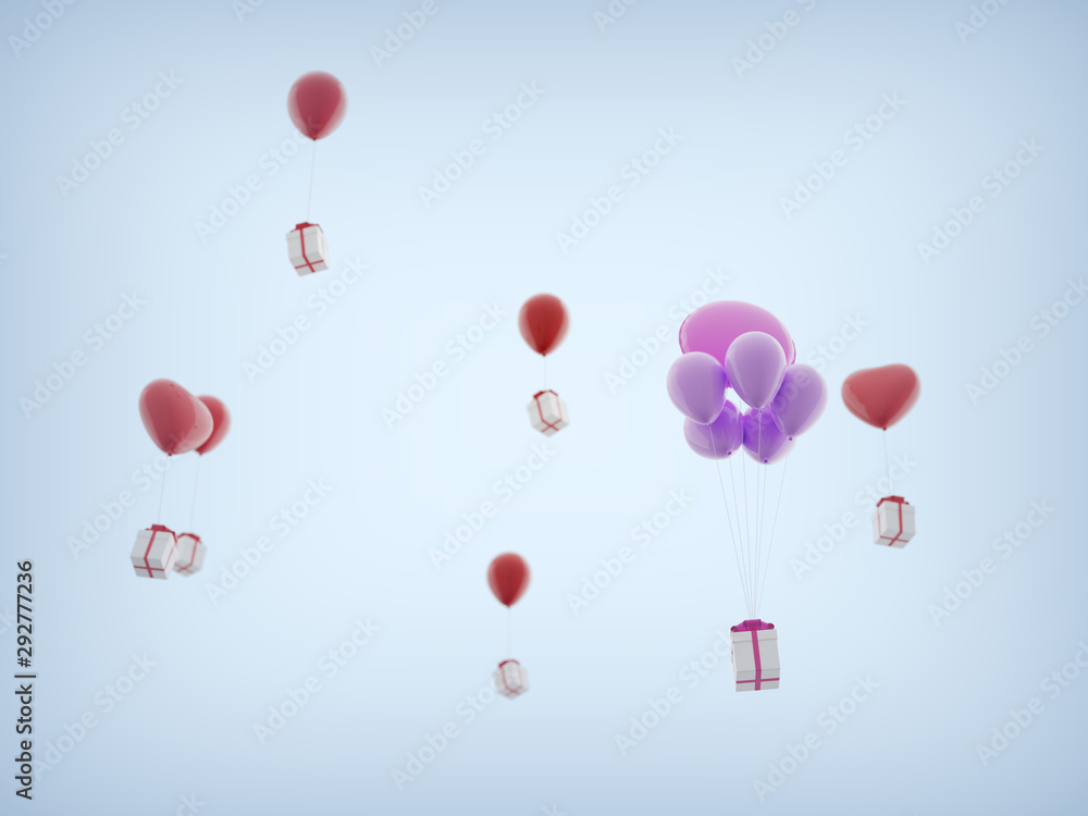 Naklejka premium balloons with gift boxes flying away in the sky