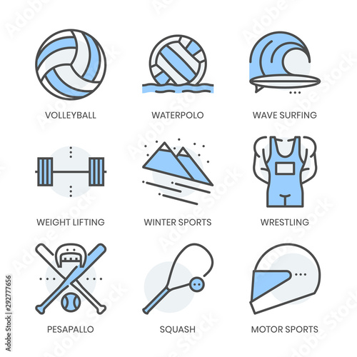 Sports related, square line color vector icon set photo