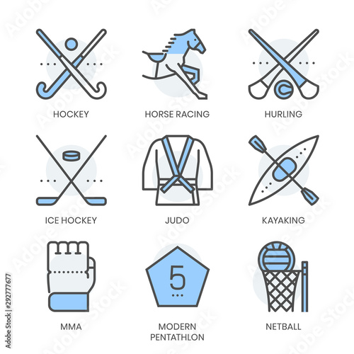 Sports related, square line color vector icon set