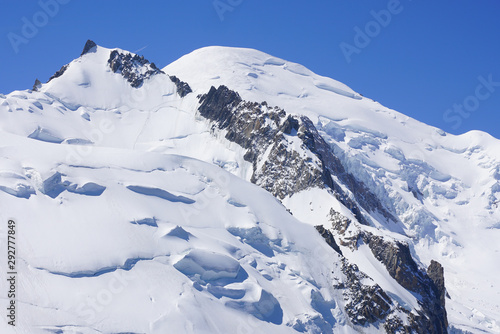 View of the Vallee Blanche covered with snow in the Massif du Mont Blanc over Chamonix, France