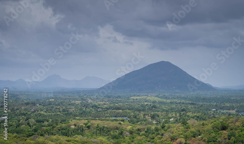 Landscape forest and mountain aerial view form Sigiriya rock, Sri Lanka,