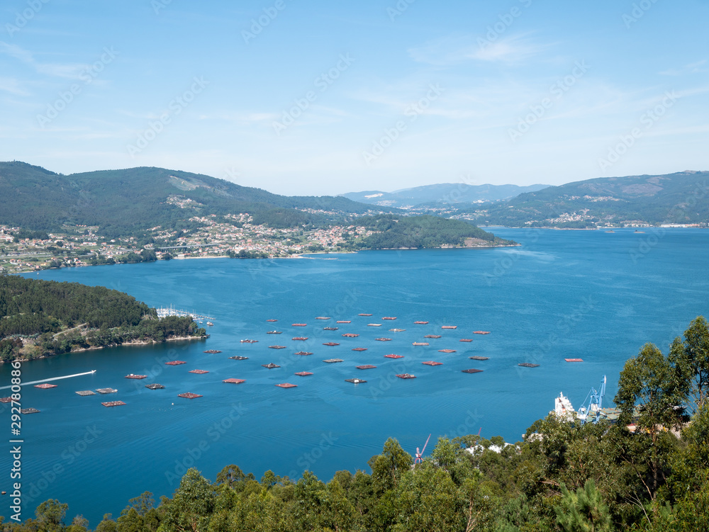 mussels bats in aerial view of the rias baixas as it passes through redondela mussels bats in aerial view of the rias baixas as it passes through redondela