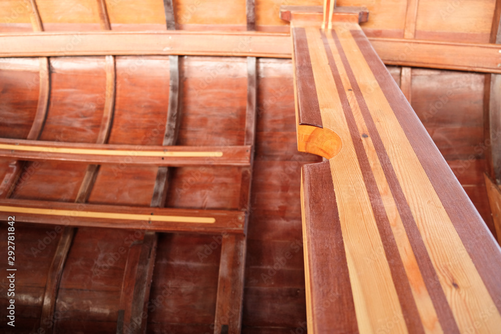 Small wooden boat construction details, bench and mast nest. Small wooden boat construction details, bench and mast nest.