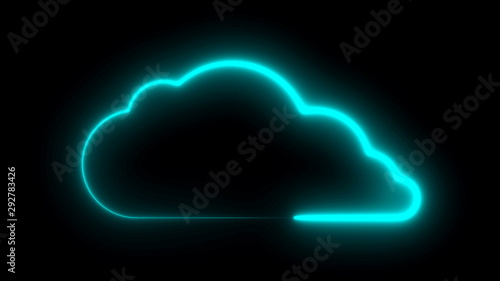 Cloud symbol with neon illumination, lowing neon light tube art design for cloud technology theme, 3d rendering backdrop